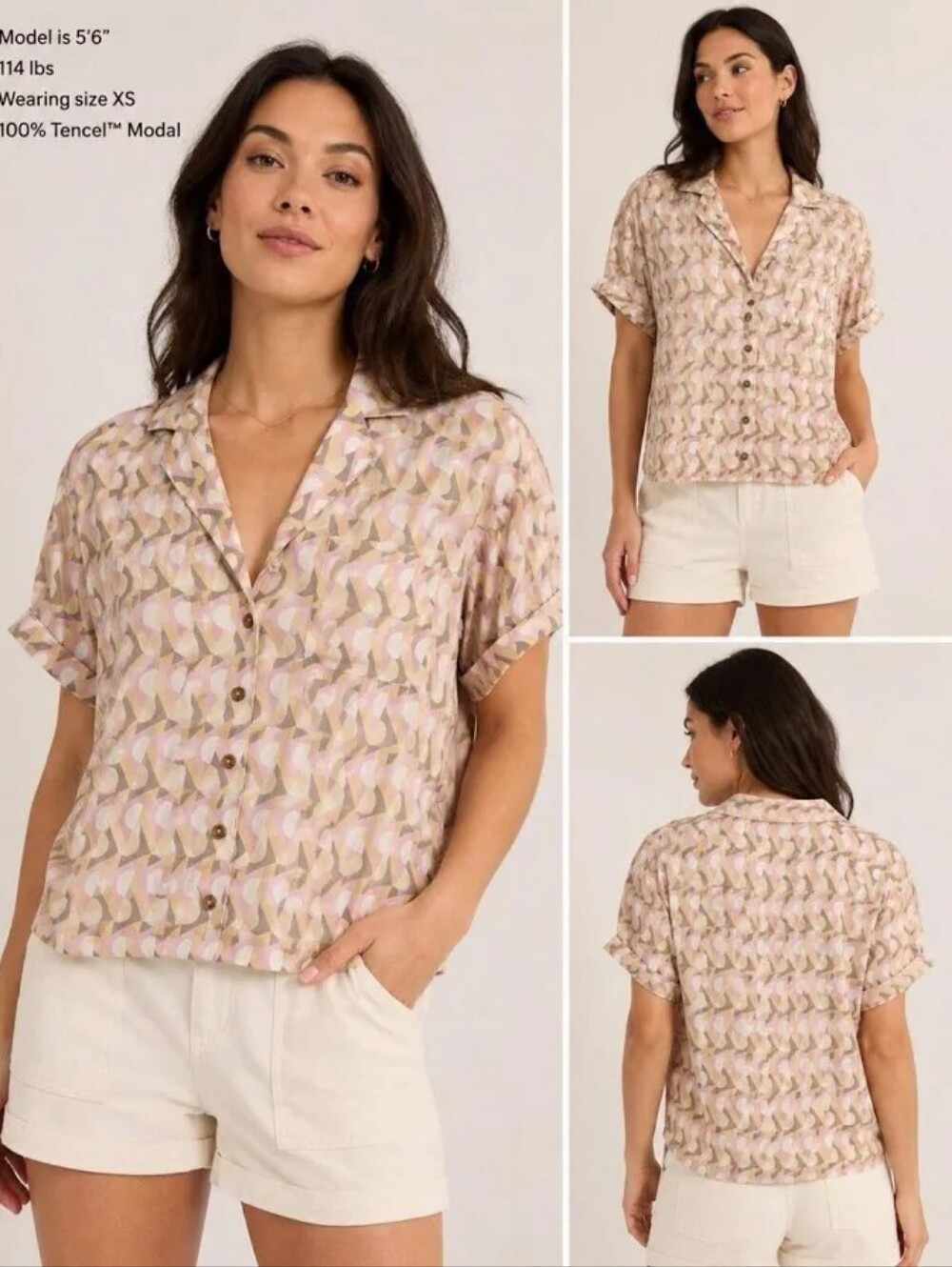 Prana Iguala Button Up Shirt Top Willow Retro Geo Lightweight Womens Medium